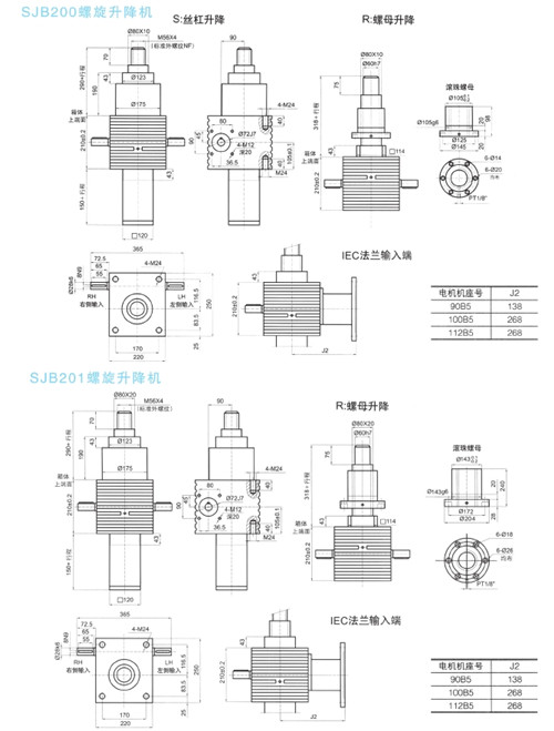 SJB滾珠絲杠螺旋升降機(jī)外形安裝圖